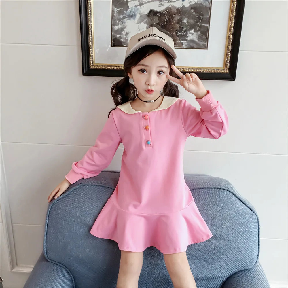 Повседневные модные однотонные платья рыбий хвост для девочек с длинным рукавом