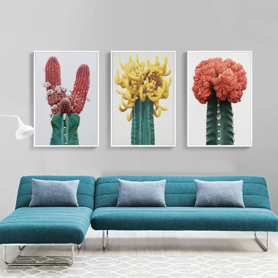 

Nordic Cactus and Flower Canvas Painting Colorful Desert Plants Art Print Poster Wall Picture Living Room Mural Home Decoration