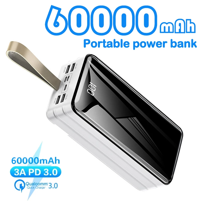

60000mAh Power Bank Large Capacity Phone Charging Portable 4 USB Charger Outdoor Emergency Powerbank for Xiaomi Samsung Iphone