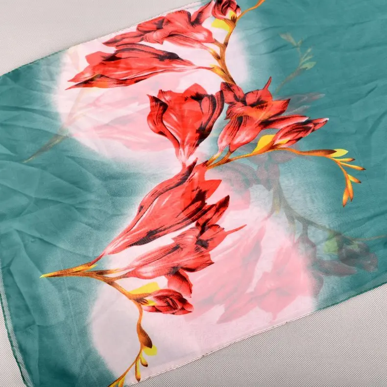 2020 FAL/WIN Gradient lily flower chiffon scarf silk square hijab cool shawl ladies foulard femme Scarves hair bufanda mujer |