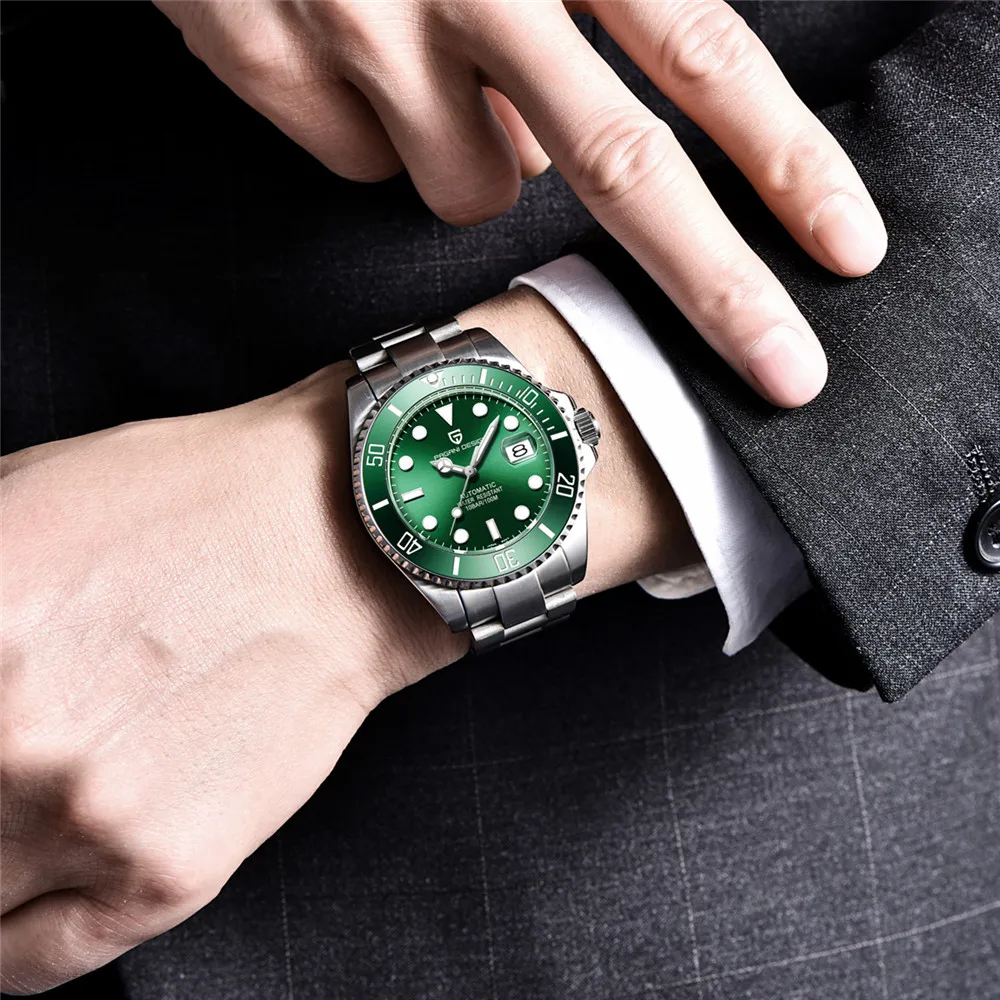 2019 PAGANI брендовые зеленые нарядные часы мужские автоматические механические