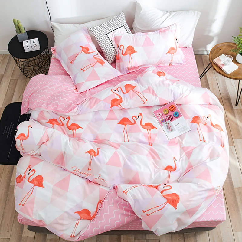 Комплект постельного белья в мультяшном стиле с розовыми птицами 4 шт. размеры King