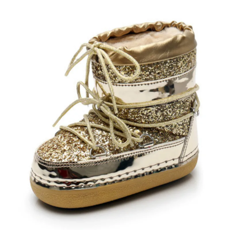 

SWONCO Bling Sequins Snow Boots Women Velvet Fur Warm Moon Shoes Platform 2019 New Female Luxury Ankle Boots Space Boot Shoes