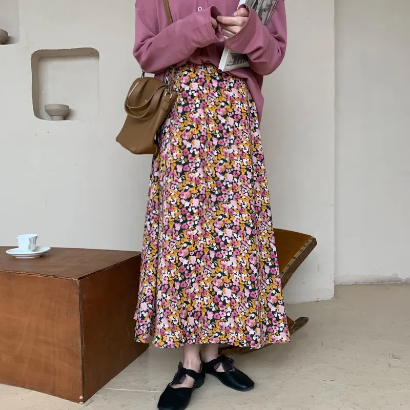 Женская винтажная длинная юбка с высокой талией принтом эластичной в стиле ретро