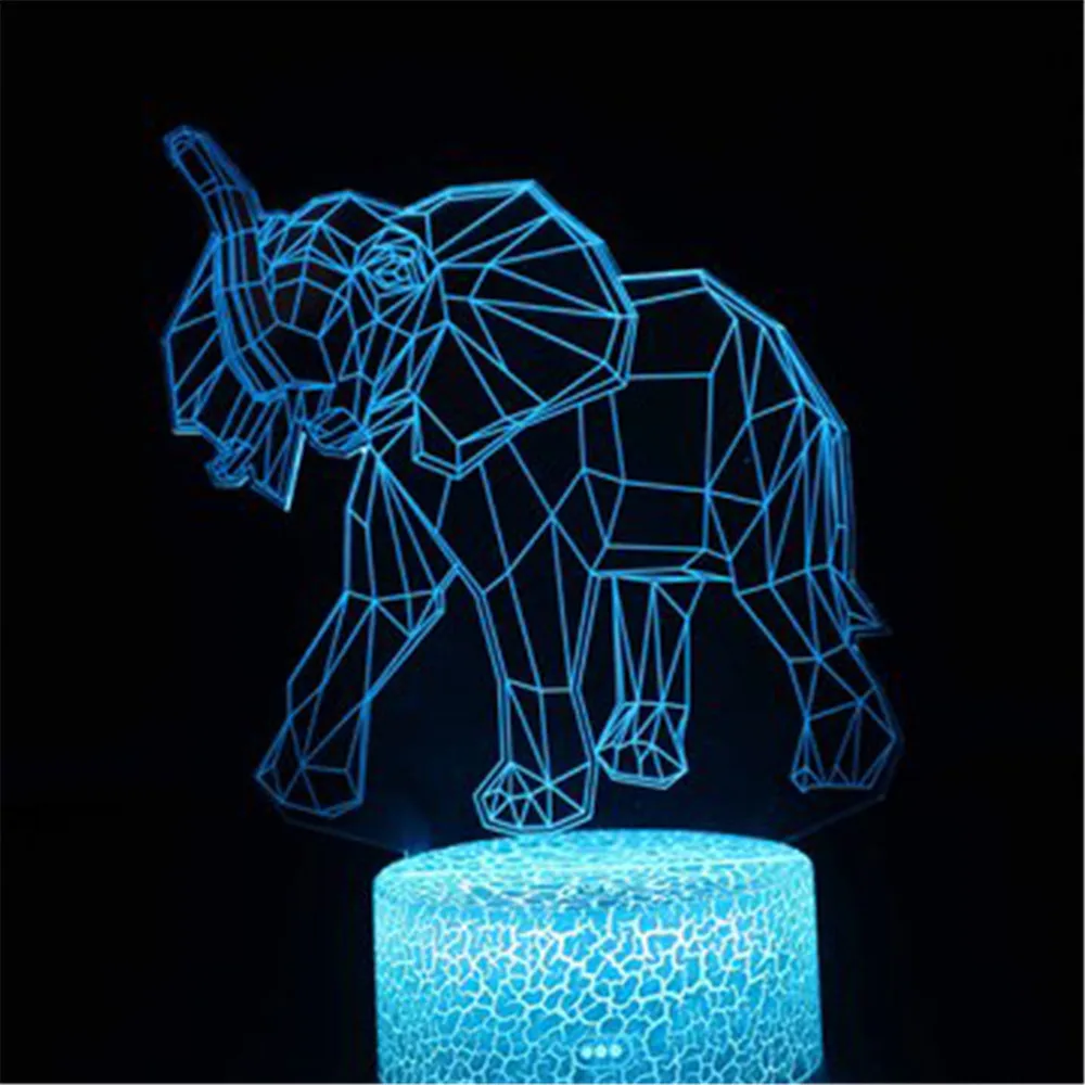 3D Night Light for Kids Elephant Led Illusion Lamp Desk Lights Children Gifts Toys 7 Colors Changing with Touch Remote Control | Лампы и