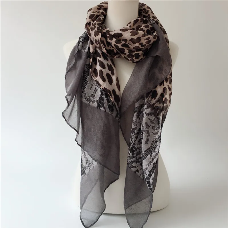 

Classical Women Leopard Print Scarf Soft Pretty Big 180*100cm Voile Stole Lace Warm Large Cotton Shawls cachecol Wraps