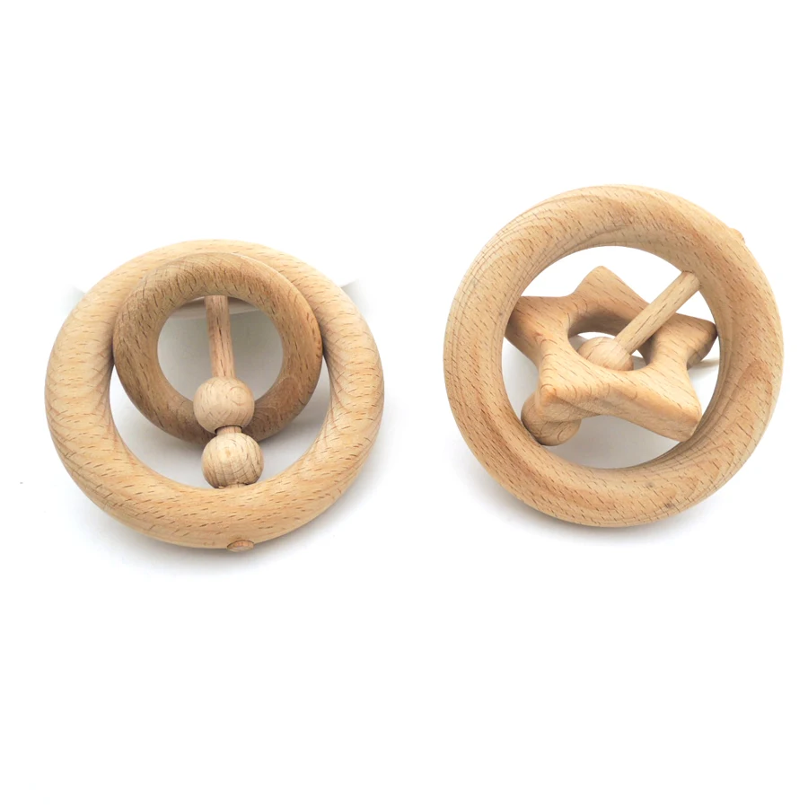 5pcs 8cm Germany beech star teether baby chew Montessori toys gym gift teething ring rattle EA377 | Мать и ребенок