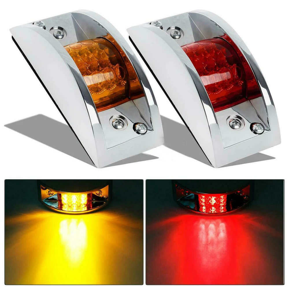 

4Pcs Waterproof Red Amber Lamp 12 LEDs Fender Side Marker Clearance Lights Trailer with Chrome