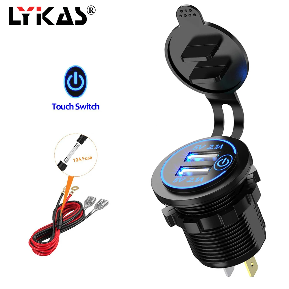 LYKAS автомобильный вольтметр USB зарядное устройство светодиодный сенсорный