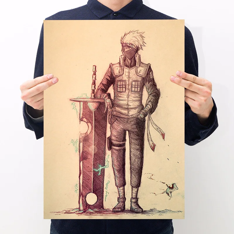 

AIMEER ninja Hatake Kakashi anime character cartoon H section retro kraft paper poster bar cafe bedroom decor painting51x35.5cm