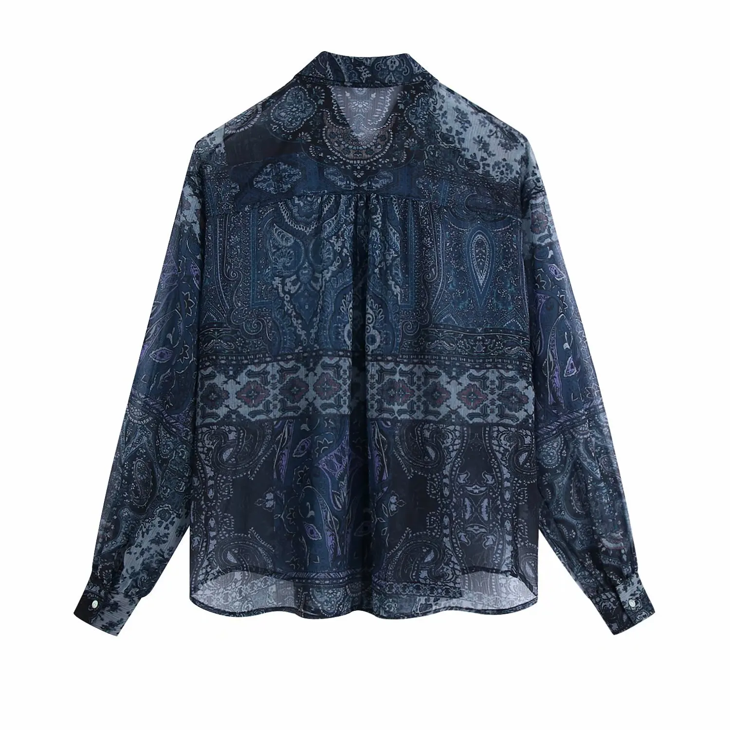 

Spring and autumn new women's literature and art style loose single-row button flower print shirt casual blouse