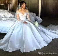 new split lace steven khalil a line wedding dresses with detachable satin skirt long sleeves bridal wedding gowns
