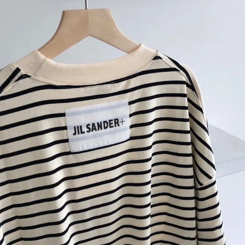 

2021 Sander+ T-shirt 100% 1:1 Custom Oversized T Shirt Women and Men Short Sleeve Cotton Girls Tees Striped Top