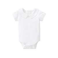 pureborn newborn baby girl bodysuit organic cotton baby onesies peter pan collar solid basic short sleeve summer clothes