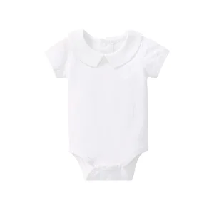 Боди для новорожденных девочек Pureborn из органического хлопка детские комбинезоны с круглым воротником Питер Пэн однотонная Базовая летняя одежда с коротким рукавом