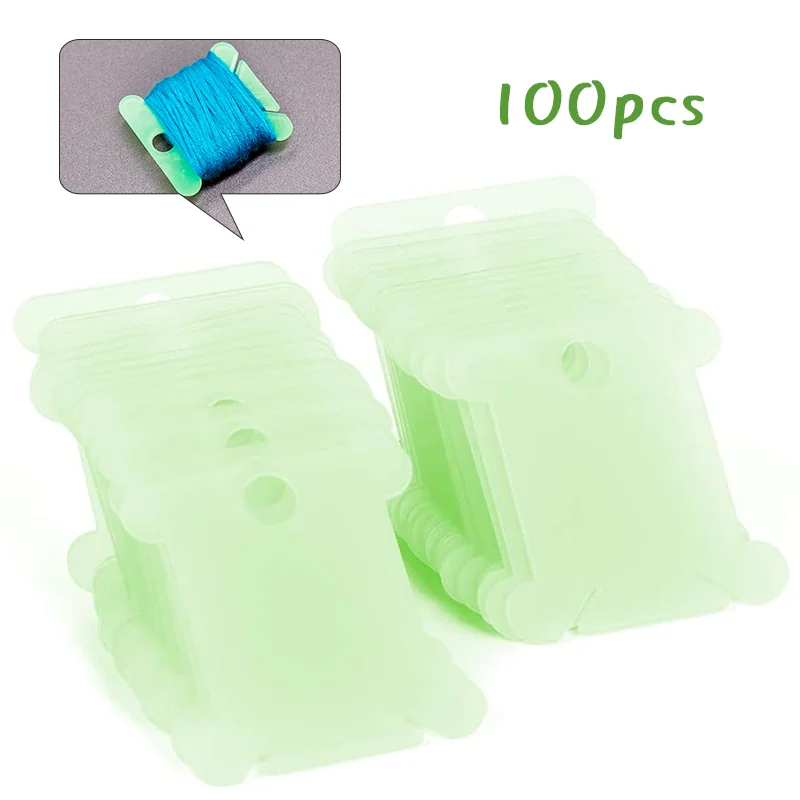 

LMDZ 100 Pcs Embroidery Floss Craft Thread Green Plastic Bobbin Board Card for DIY Cross Stitch Sewing