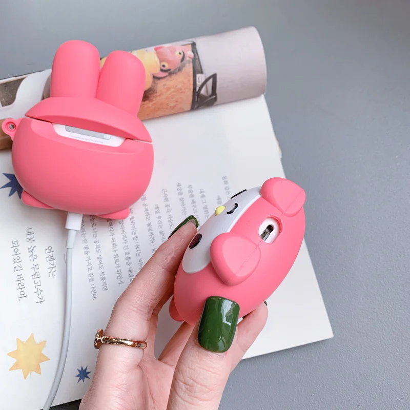 Новый чехол для наушников AirPods силиконовый с милым 3D мультяшным розовым котом