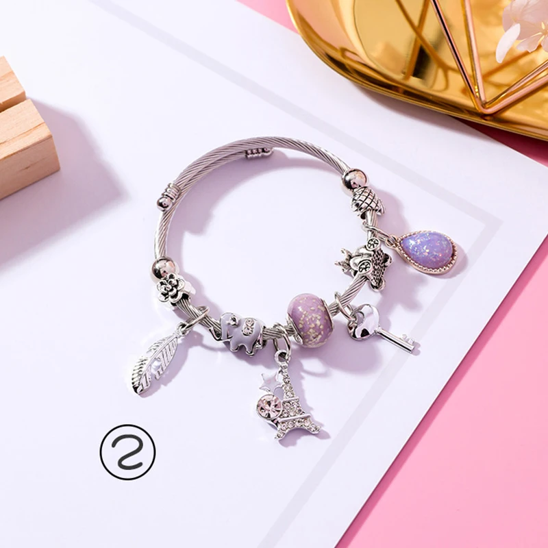 

Sweet DIY Beaded Cartoon Dtainless Dteel Sdjustable Bracelet Retro Crystal Bracelet Creative Ethnic Style Bracelet Female