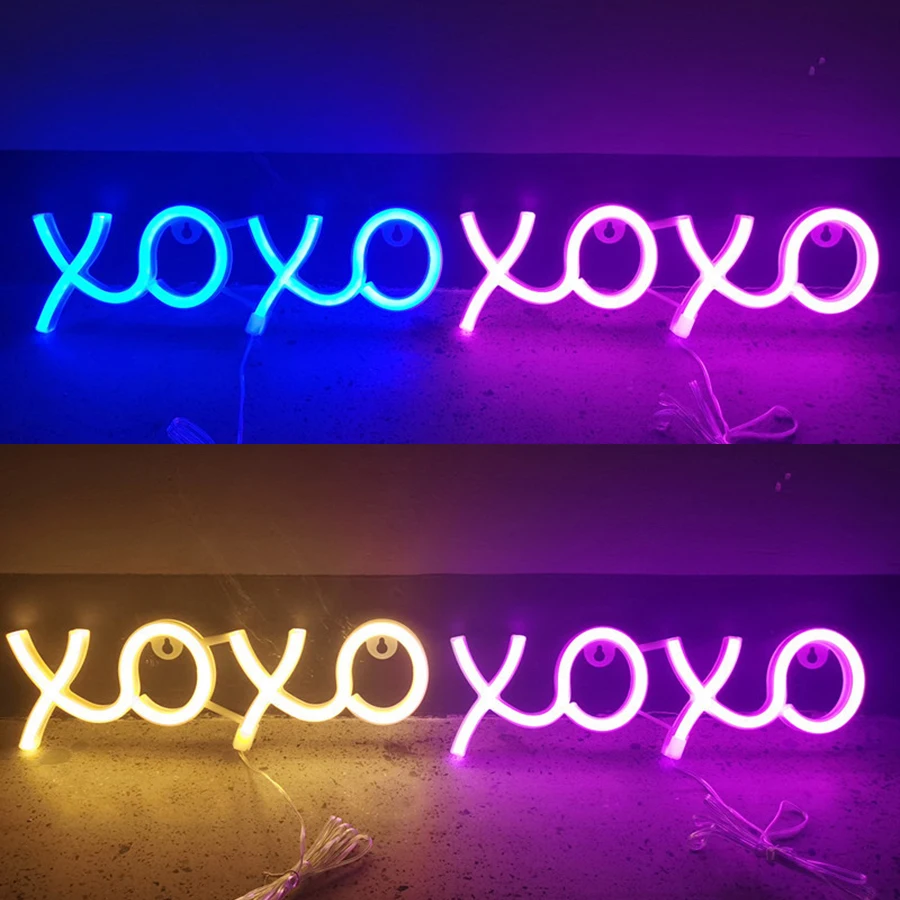 

XOXO Neon Light LED Letter Greeting Lamp Nightlight Decoration Ornaments for Room Wall Art Party Xmas Gift USB & Battery Box