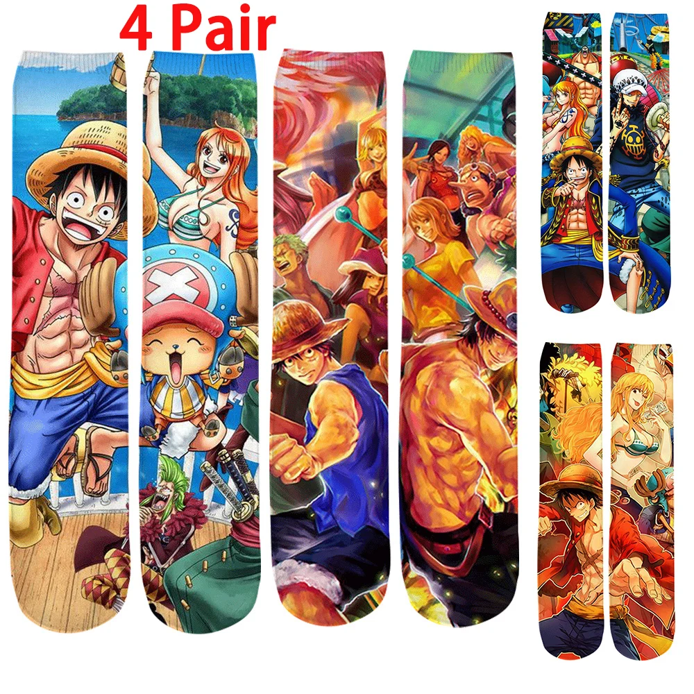 CLOOCL 4 пары аниме слитные 3D печатные мультфильмы Луффи прямые носки для мужчин