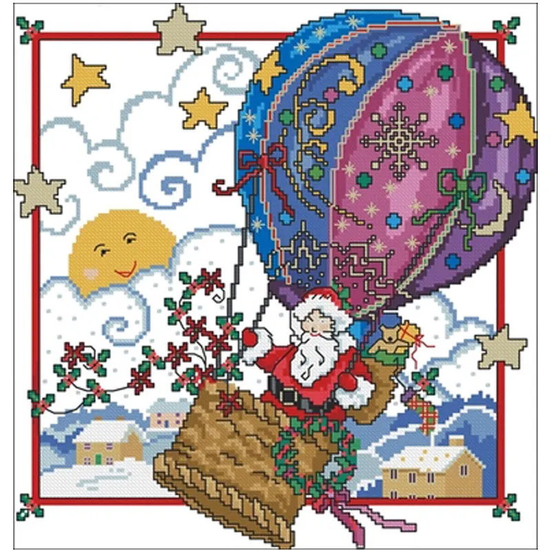 

TOP Santa on hot air balloon patterns Counted Cross Stitch 11CT 14CT 18CT DIY Cross Stitch Kits Embroidery Needlework Sets