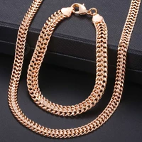 davieslee men womens jewelry sets 585 rose gold color double cuban weaving bismark chain bracelet necklace set jewelry dcs04