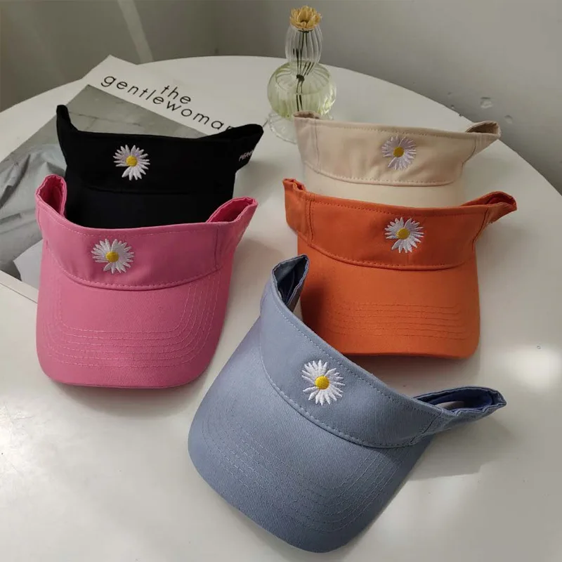 

Кепка с козырьком и маленькой маргариткой Женская универсальная летняя уличная Солнцезащитная пляжная шляпа в Корейском стиле для защиты ...