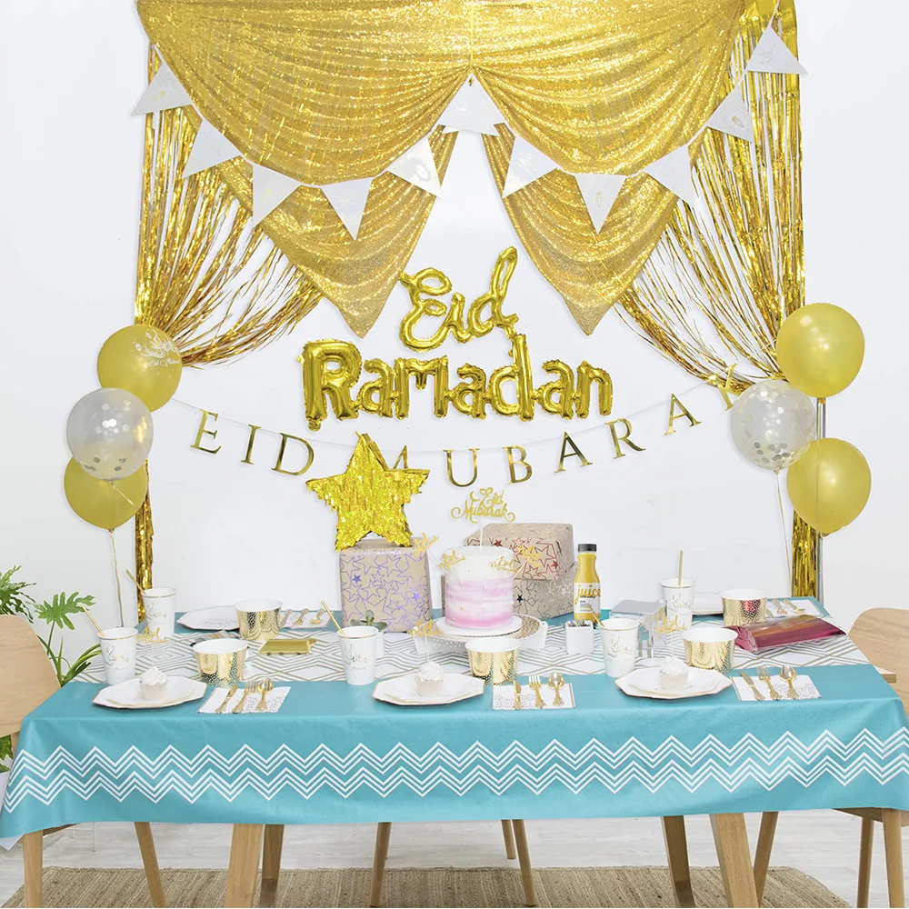 

1pcsEid Мубарак золотыми буквами висит тянуть флаг сверкающие декоративные настольные лампы для вечерние мусульманский Рамадан Ислам мусульм...