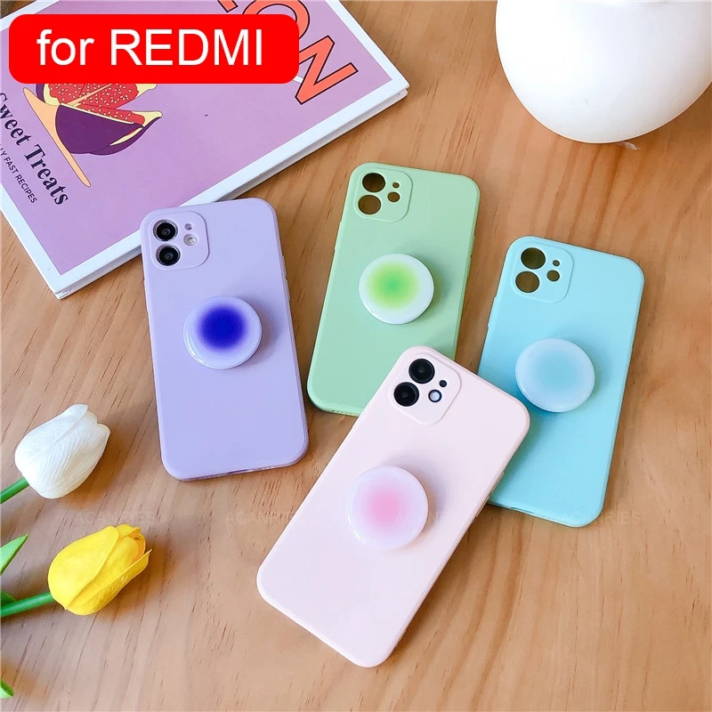 

Gradient Square Phone Holder Case On For Xiaomi Redmi Note 9 Pro 8 7 9S 9T 9A 9AT 9C Nfc K20 Girl Cute Stand Silicone Cover