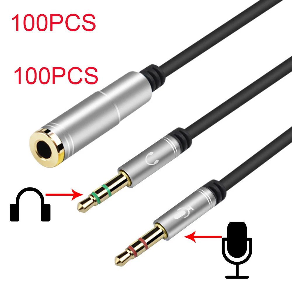

100PCS 3.5mm Female To 2 Male Audio Mic Y karaoke Splitter Cable Headphone Adapter Converter