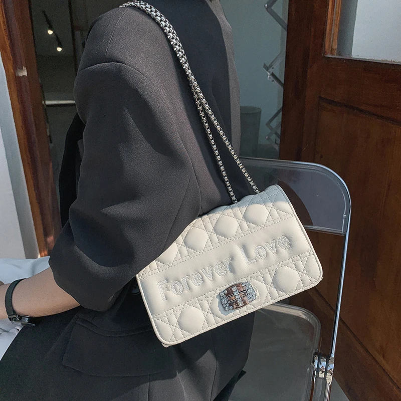 

Fashion and Simple Ladies Bags 2021 New Trendy Shoulder Bag Wild Chain Messenger Bag PU Solid Color Small Square Bag