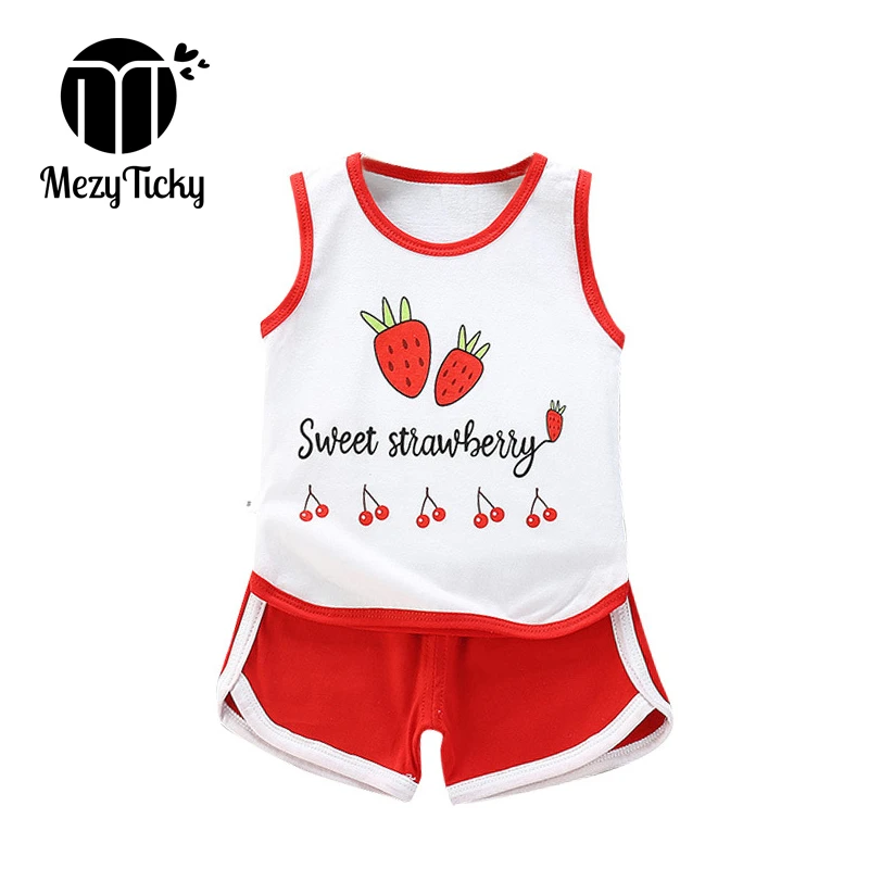 Летний детский жилет комплекты одежды для девочек Клубничная стильная одежда
