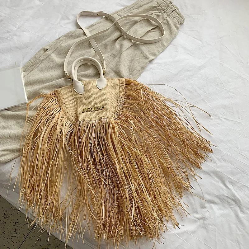 

Ins Bag Tassel Straw Woven Small Bag Female 2021 New Korean Style Girl Woven One-shoulder Messenger Bag Luxury Brand Handbags