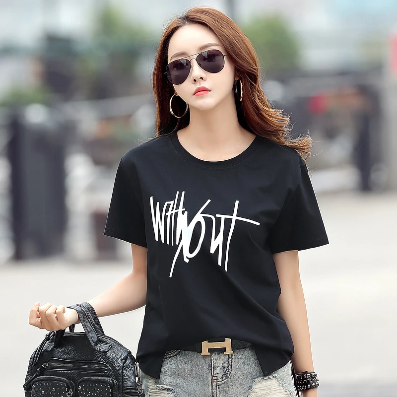 Новая Женская Классическая футболка женская с коротким рукавом и принтом