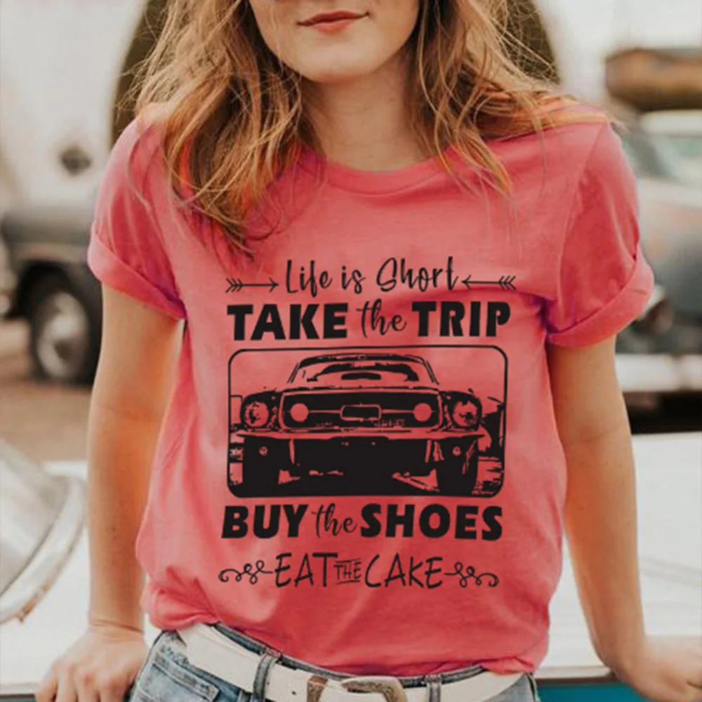 Женская летняя футболка с коротким рукавом круглым вырезом и принтом Футболка