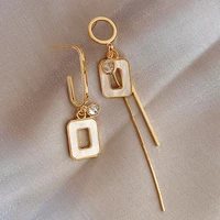korean fashion asymmetric piercing drop earrings for women statement geometric rhinestone tassel earrings jewelry gift brincos