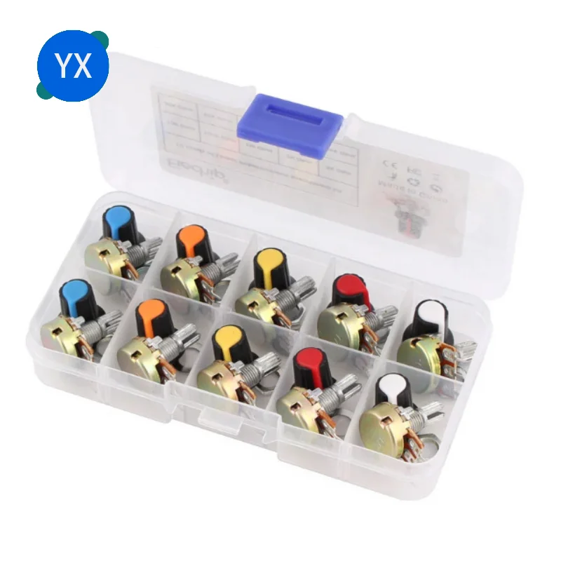 

WH148 Potentiometer Kit B1K 2K 5K 10K 20K 50K 100K 500K 1M 15mm Linear Taper Rotary Potentiometer Resistor Set AG2 Supporting