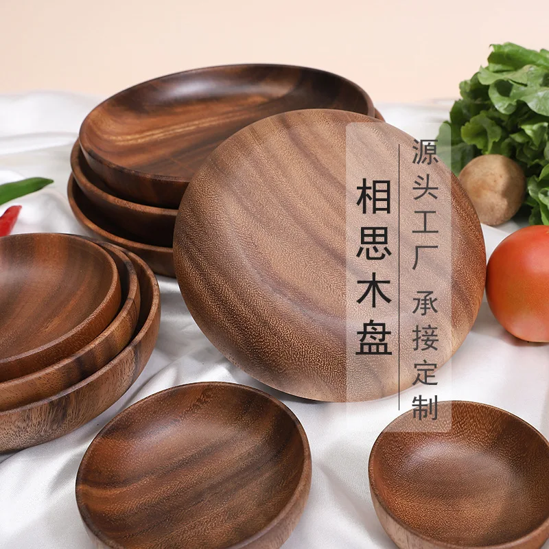 

Acacia wooden bowl wooden tableware household and fruit plate salad bowl whole wooden soup bowl Wooden plate Food container