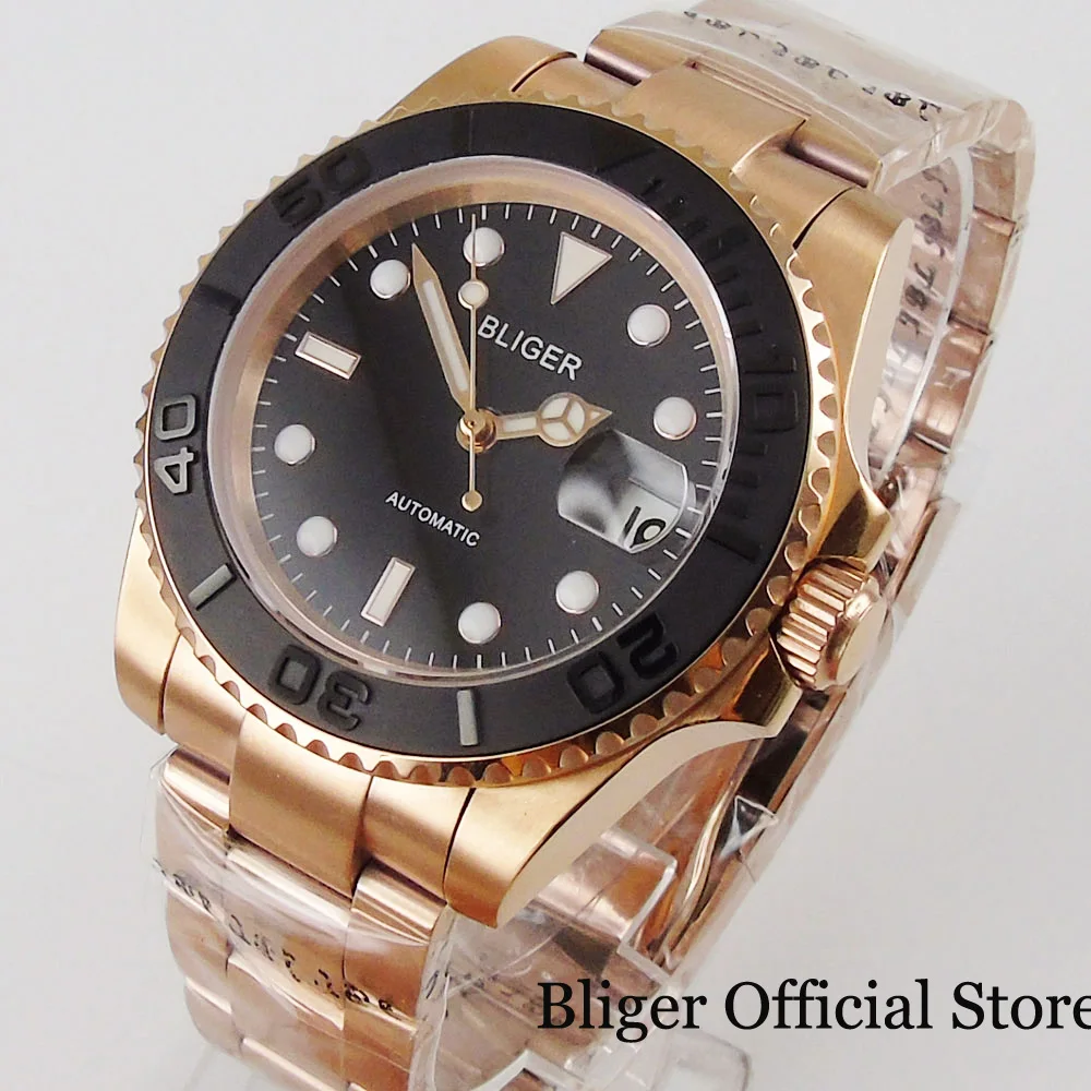 Мужские часы с покрытием из розового золота BLIGER PT5000 NH35 MIYOTA 8215 матовый браслет