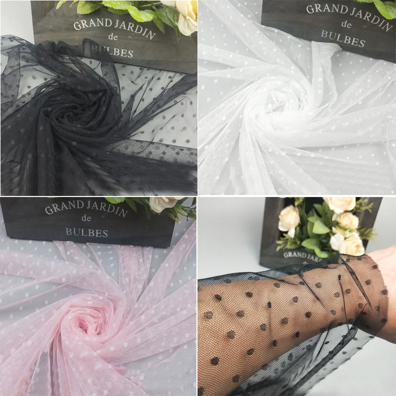 1 ярд (91 см) черный, белый, розовый цвет слоновой кости Non-эластичная жаккардовая ткань в горошек Тюлевая сетчатая кружевная ткань Diy платье, напоминающее сверху блузку ткань Материал