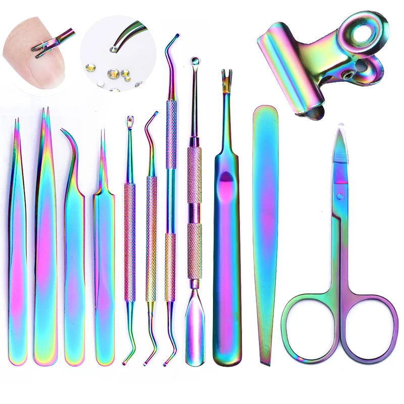 Цветной толкатель для кутикулы пинцет триммер из нержавеющей стали плоскогубцы
