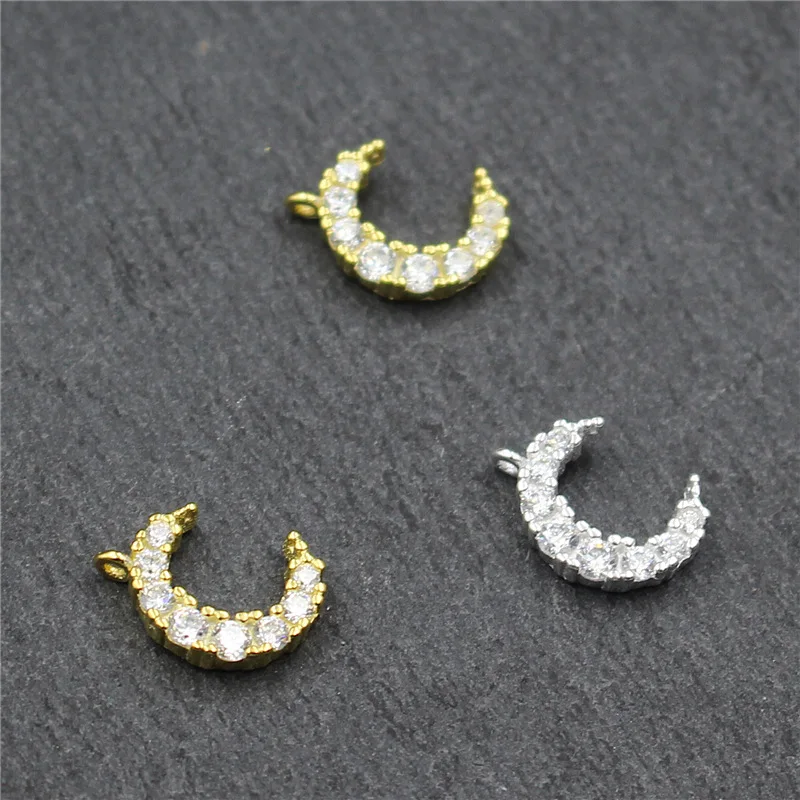 Elegant 925 Sterling Silver DIY Handmade Moon Zircon Pendant Accessories Charms Materials Fit Bracelets Necklaces Jewelry Making
