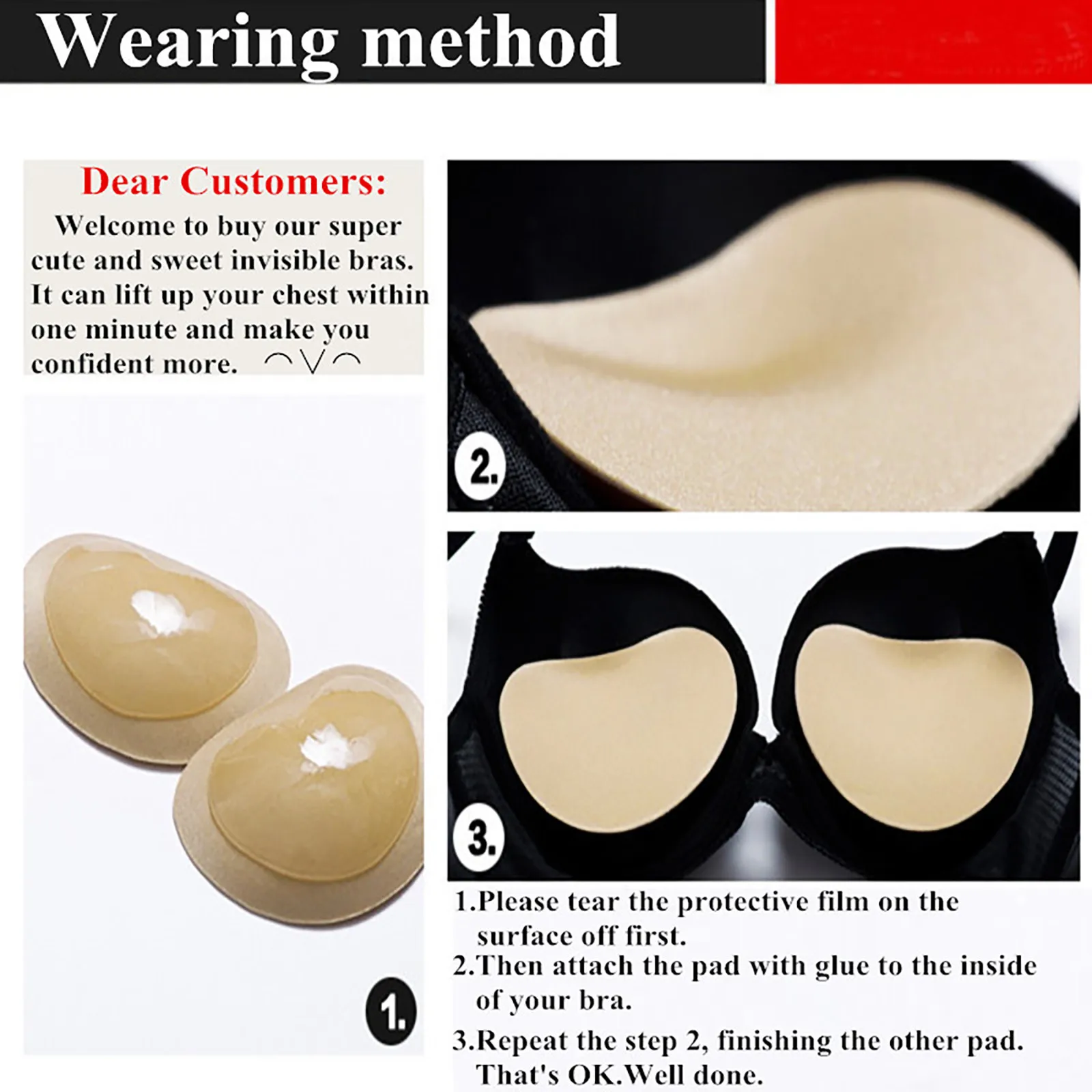 1 пара Женский липкий бюстгальтер плотная губка для девочек пуш-ап увеличивающий