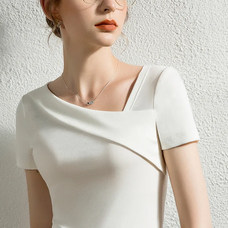 

Женская футболка с коротким рукавом и квадратным вырезом, облегающий топ из чистого хлопка, красный, однотонный, для лета