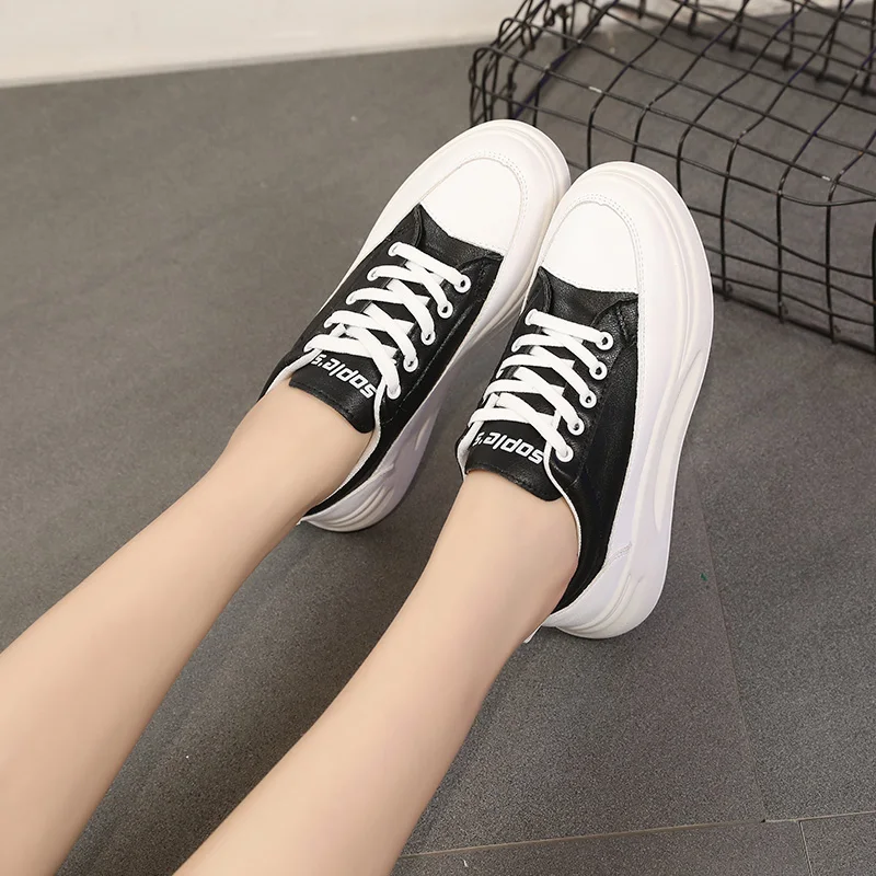 

Casual Woman Shoe Clogs Platform Female Footwear Modis Round Toe All-Match Creepers Dress 2021 Summer Cross Small New Fabric Lac