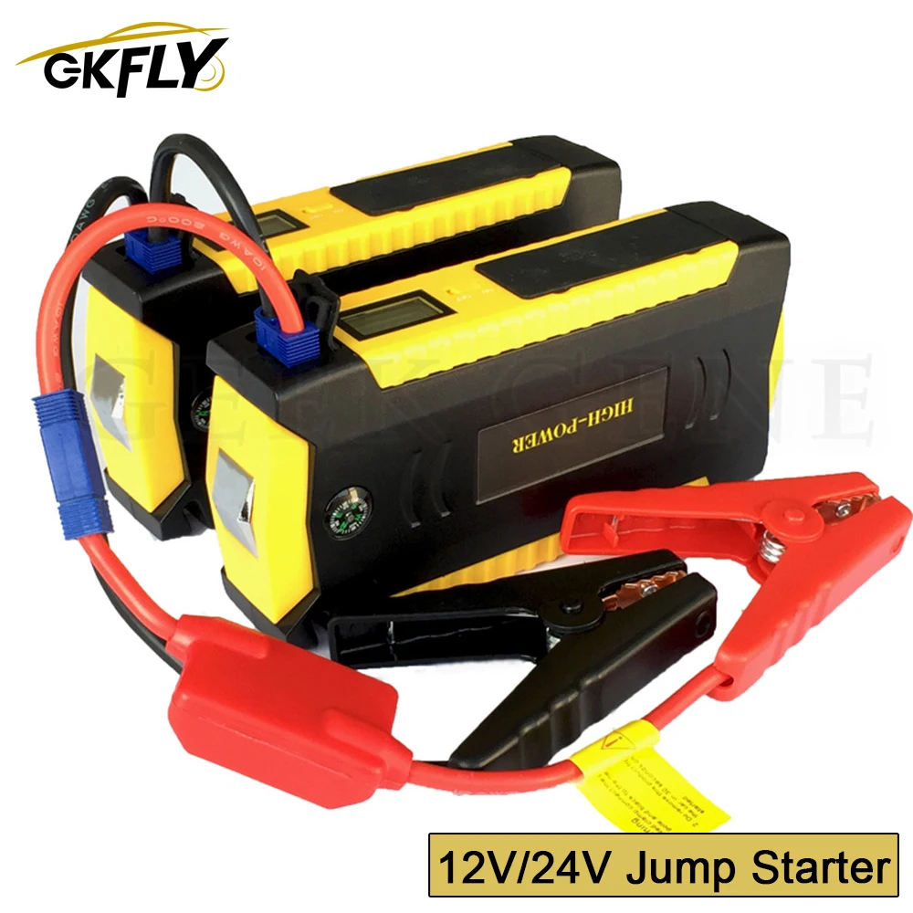 GKFLY Car Jump Starter 24V 12V Starting Device 600A Super Power Bank Auto Start Battery Lithium Polymer Booster Jumper Cables