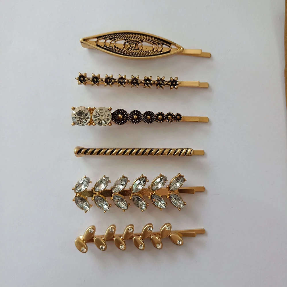 

6pcs Beautiful Hair Barrettes Gold Stylish Clips Sparkly Bling Hair Pins Rhinestone Crystal Hair Clips