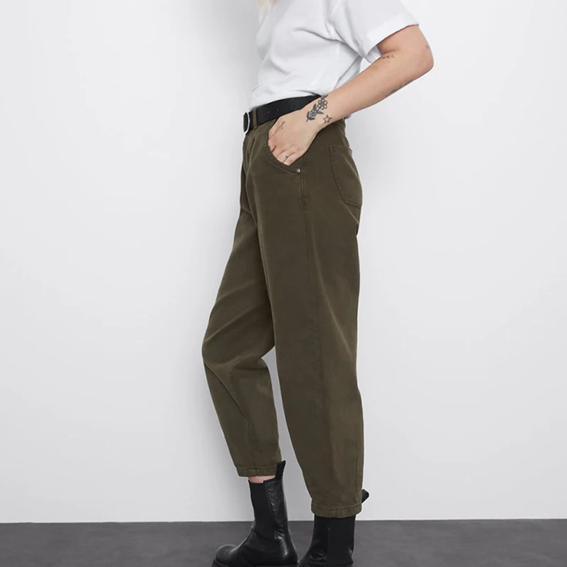 ZA Women's Loose Tooling Pants 2019 Autumn and Winter New Elastic Waist High Trousers England Wild Sports | Женская одежда