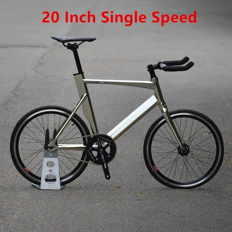 20 Inch Fixie Fixed Gear Bike Aluminum Alloy Frame Single Speed Aircraft Shape Handlebar 48T Crankset Double V Brakes