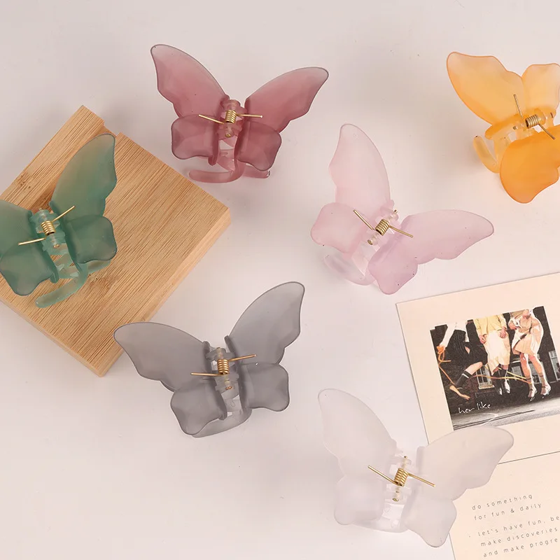 

New Butterfly Matte Clip Cute Hair Clip Color Transparent Plastic Braided Hairpin Hair Clip Fashion Face Non-slip Clip
